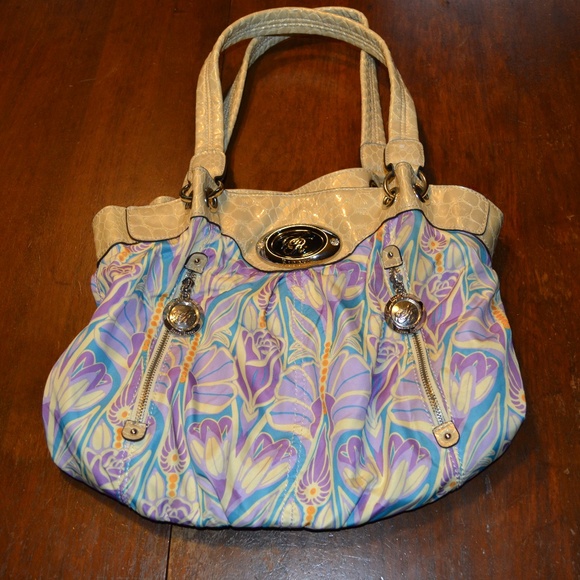 Sienna Ricchi Handbags - Sienna Ricchi Cream Purple Floral Faux Snake Purse